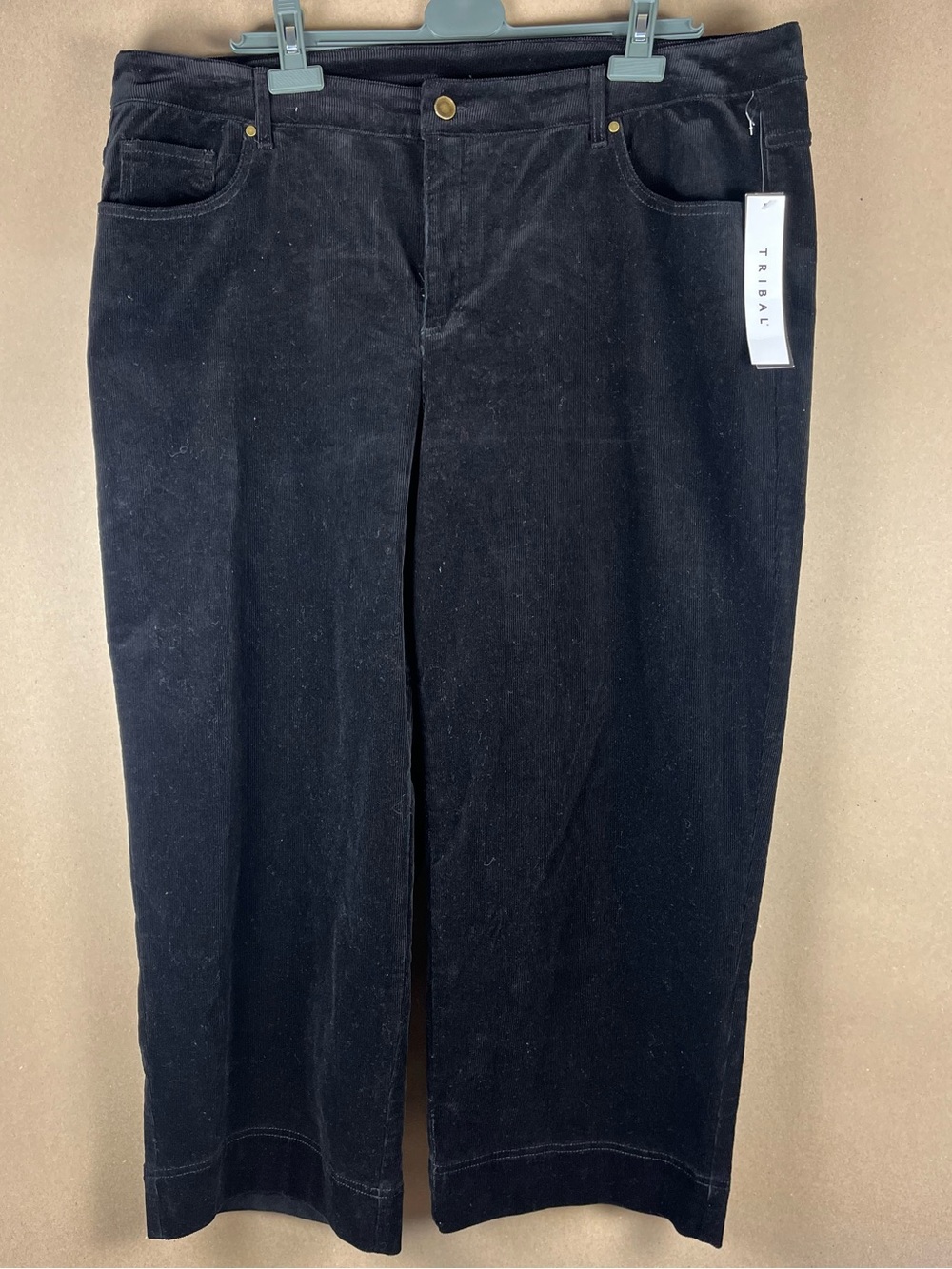 Tribal High Rise Wide Leg Crop Corduroy Pants 20W Black NWT